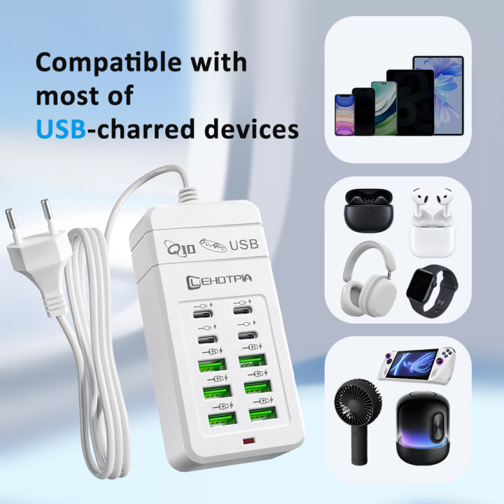 Cargador USB múltiple rápido 6 USB-A y 4 USB-C | Prologyc.es